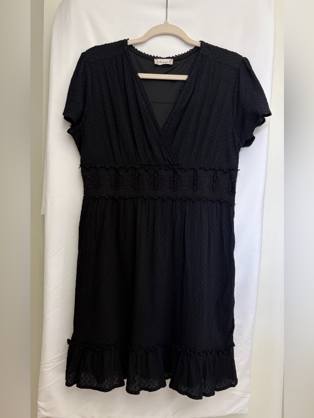 Altar’d State Black V-Neck Mini Dress with Embroidered Waist